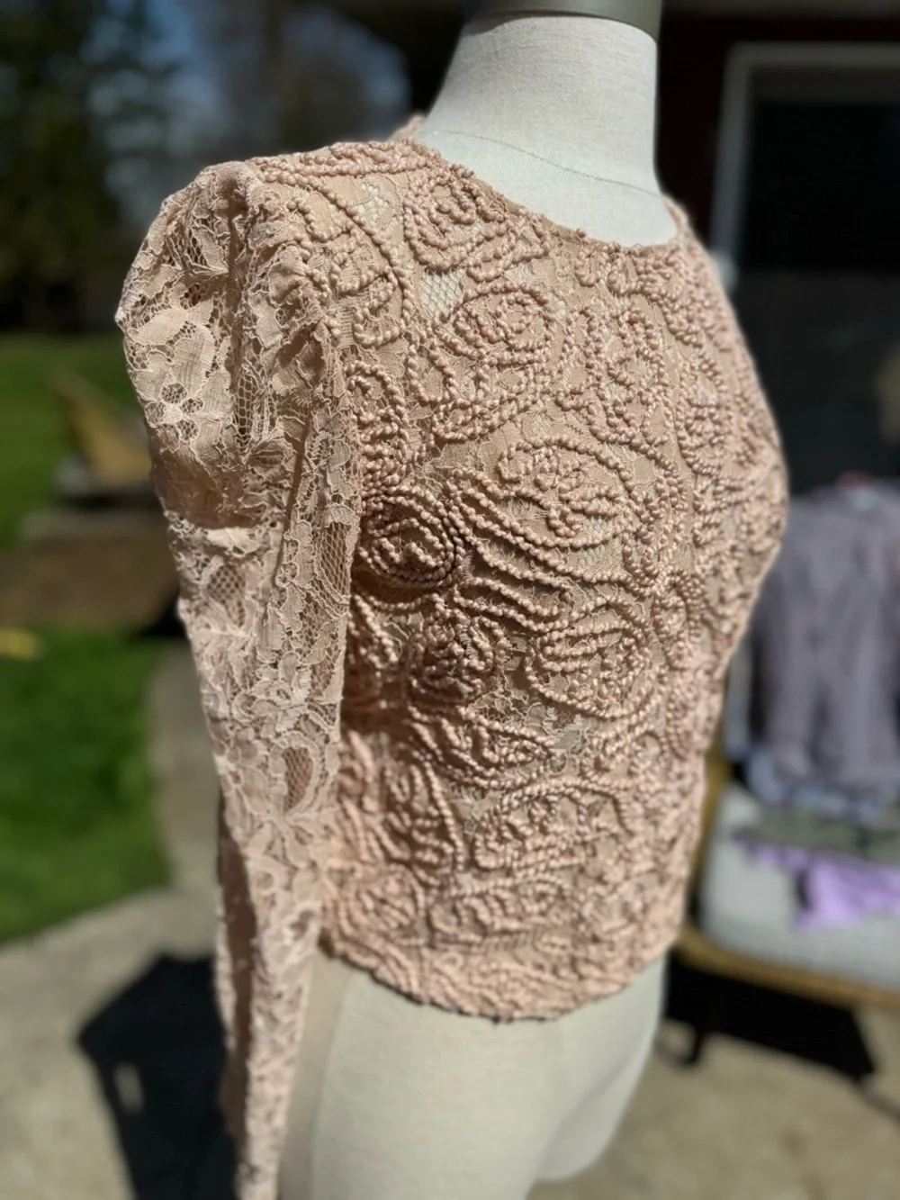 Zara Trafaluc Lace Crewneck Long-Sleeve Top - Size Small